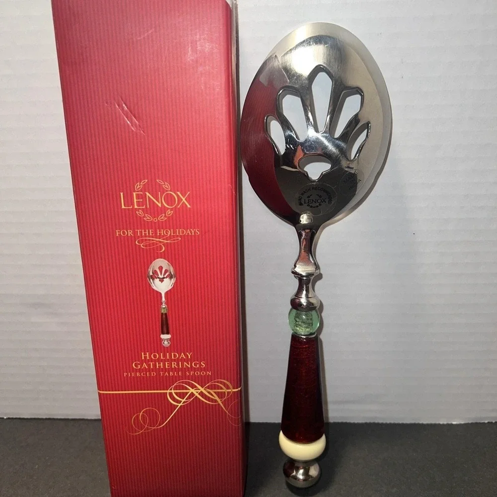 Lenox Holiday Gatherings Pierced Table Spoon Stainless Steel Serving Spoon Boxed